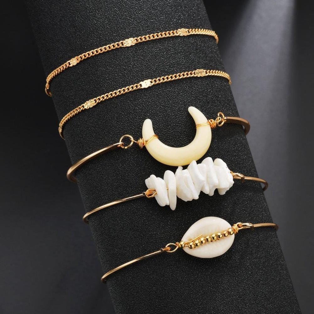 Boho Nature Horn Shell Bracelets Set - Picture 3 of 4